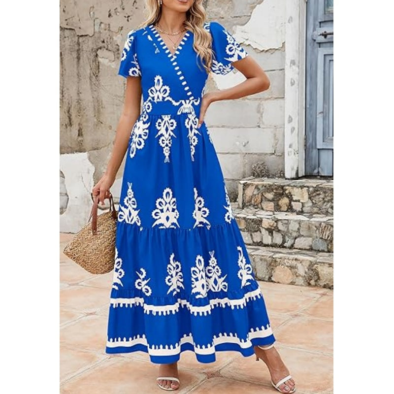 ⏳50 % de réduction pour une durée limitée⏰Robe longue bohème décontractée à col en V pour femme👗