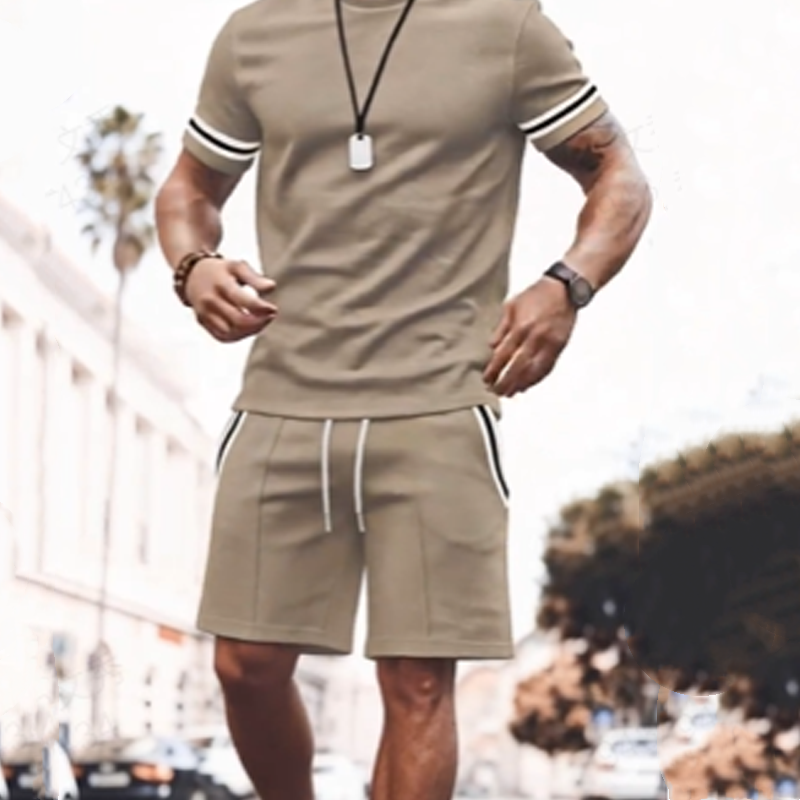 💎 -50% SUR L'ENSEMBLE 2 PIÈCES HOMME ! 💎 T-Shirt Rayé & Short, Tissu Respirant & Cordon de Serrage ✨