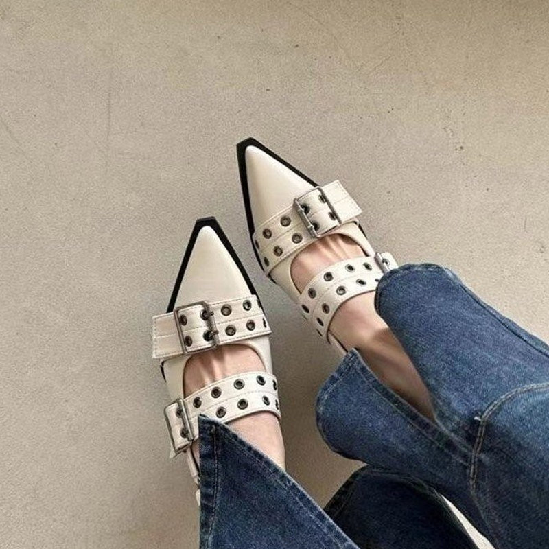 📢📢50 % de réduction !! ⏰Escarpins à talons bas, œillets et boucles, style rock