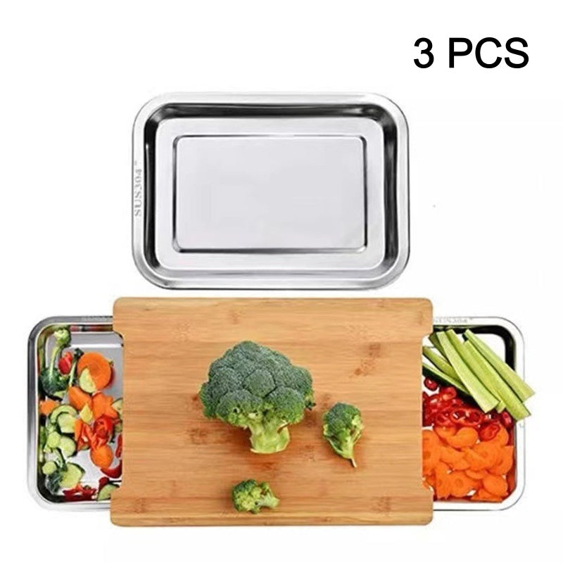🔪 50% DE RÉDUCTION! 🥗 Planche à Découper en Bois & Acier Inoxydable – Bacs coulissants intégrés, durable & facile à nettoyer – Parfaite pour une cuisine organisée 🧑🍳