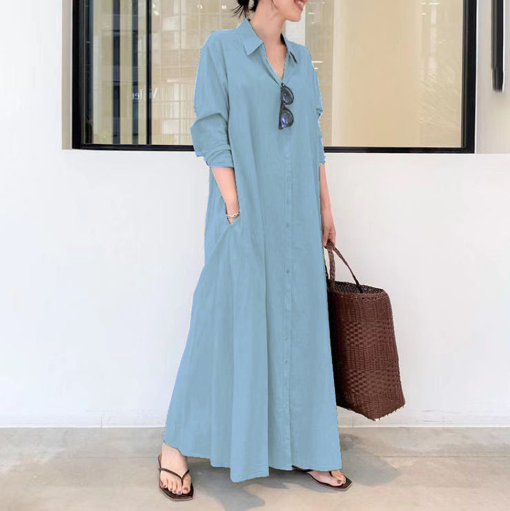 Robe à manches longues, simple et colorée
