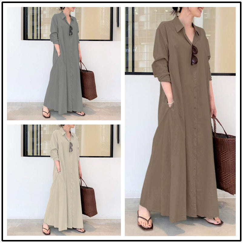 Robe à manches longues, simple et colorée
