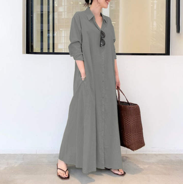 Robe à manches longues, simple et colorée