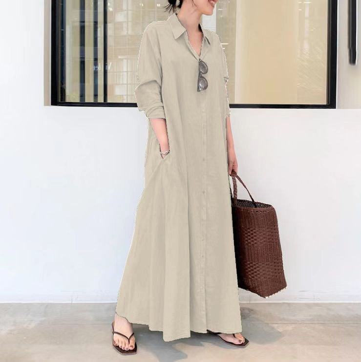 Robe à manches longues, simple et colorée