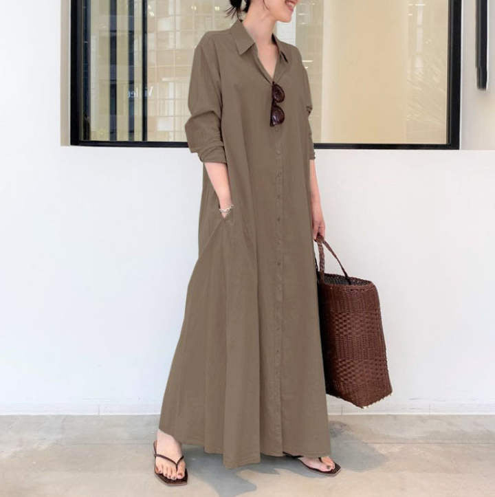 Robe à manches longues, simple et colorée