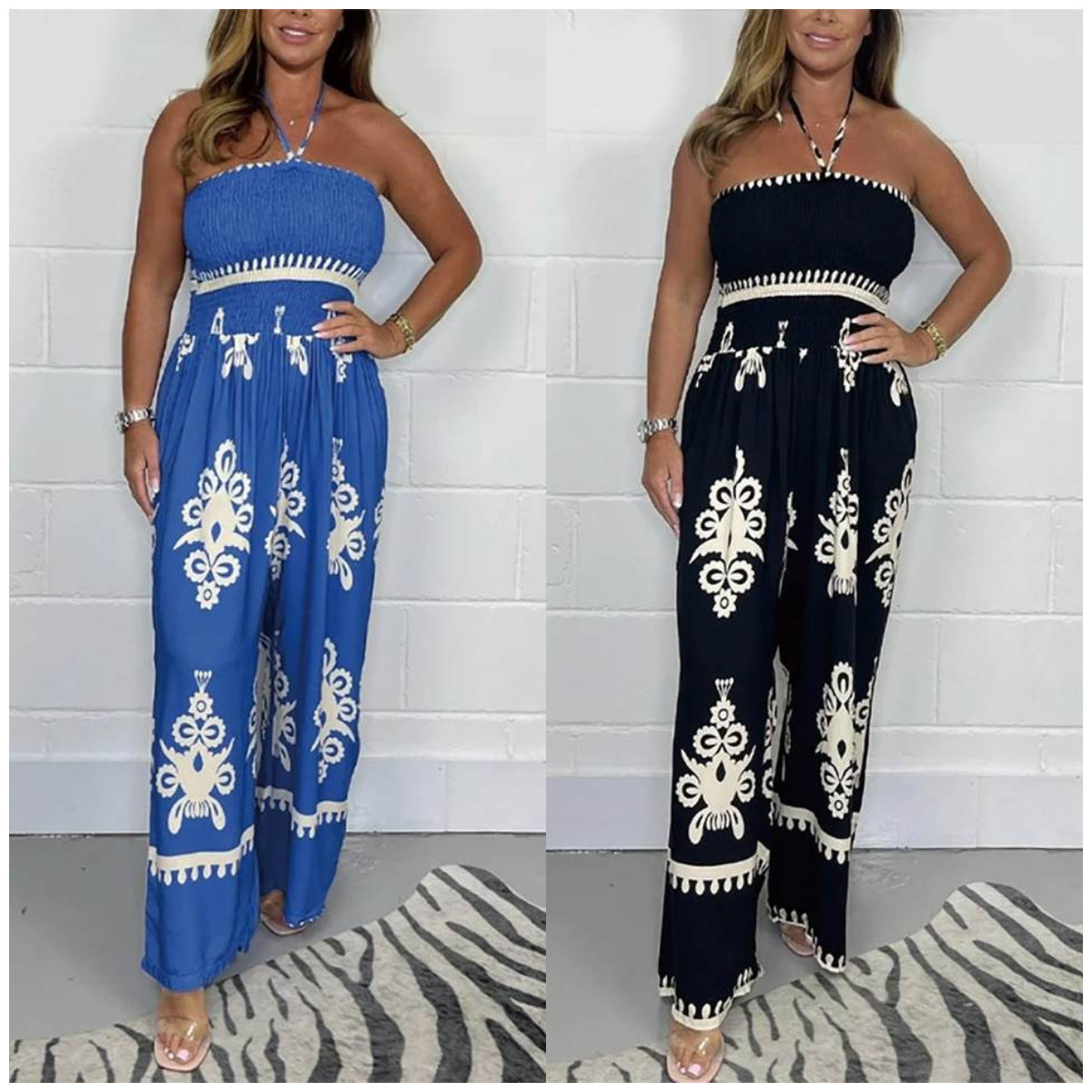 💎 50% DE RÉDUCTION ! 💎 Combinaison Printemps Bardot à Bretelles – Tissu Doux en Rayonne, Jambe Large & Nœud Élégant 🌸👚