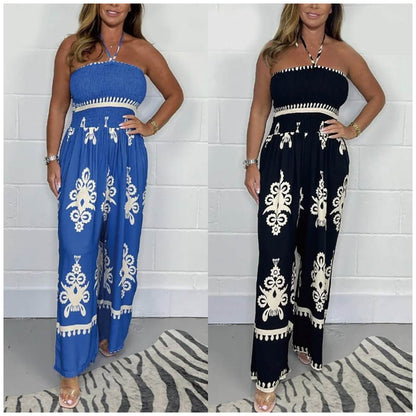 💎 50% DE RÉDUCTION ! 💎 Combinaison Printemps Bardot à Bretelles – Tissu Doux en Rayonne, Jambe Large & Nœud Élégant 🌸👚