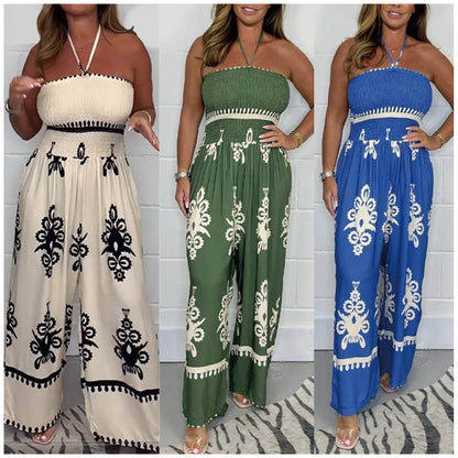 💎 50% DE RÉDUCTION ! 💎 Combinaison Printemps Bardot à Bretelles – Tissu Doux en Rayonne, Jambe Large & Nœud Élégant 🌸👚