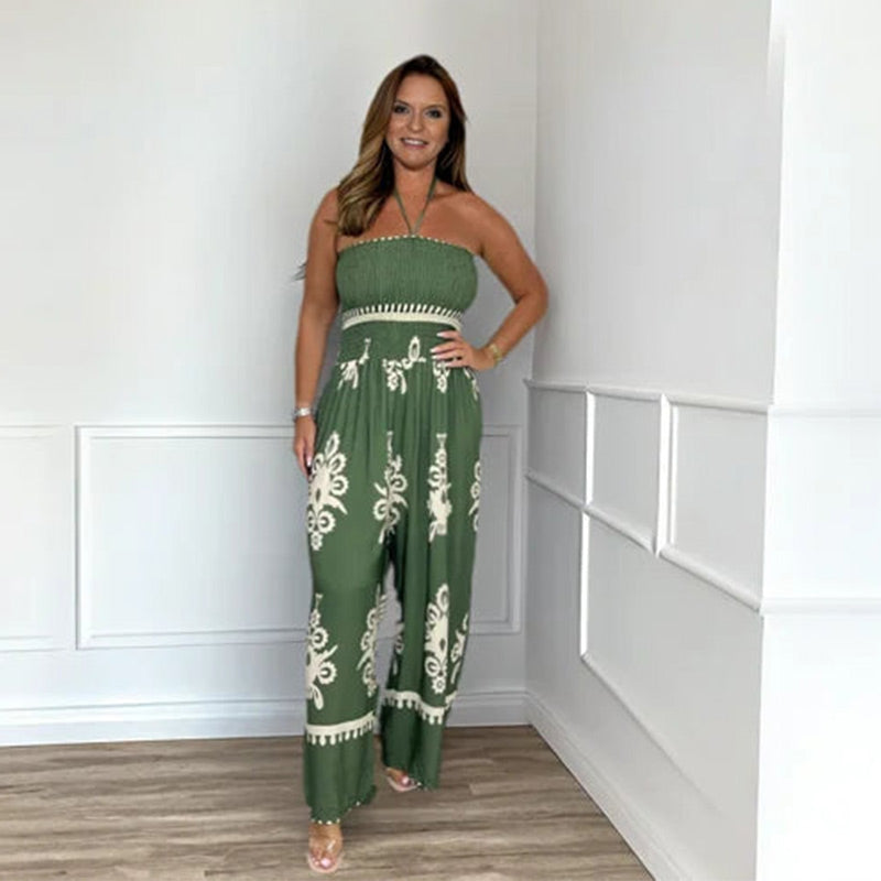 💎 50% DE RÉDUCTION ! 💎 Combinaison Printemps Bardot à Bretelles – Tissu Doux en Rayonne, Jambe Large & Nœud Élégant 🌸👚