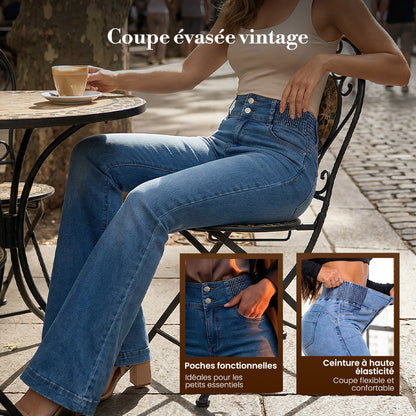 jean évasé taille haute en stretch