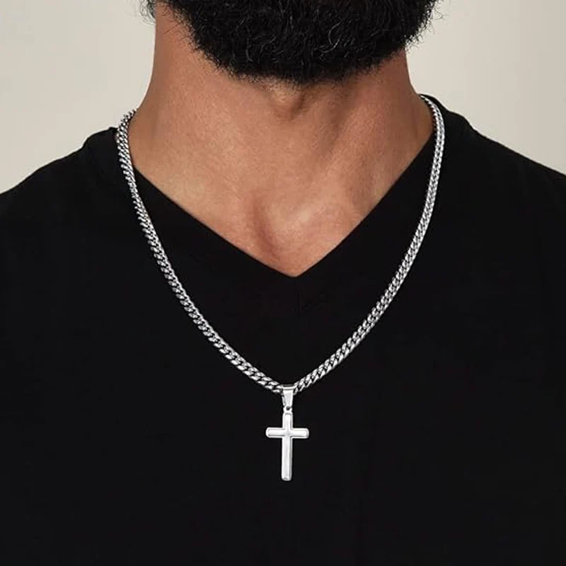 ✝️50 % sur tout 🎊⏰Collier pour homme avec pendentif en forme de croix en acier inoxydable