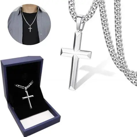 ✝️50 % sur tout 🎊⏰Collier pour homme avec pendentif en forme de croix en acier inoxydable