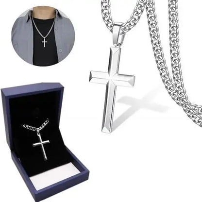 ✝️50 % sur tout 🎊⏰Collier pour homme avec pendentif en forme de croix en acier inoxydable
