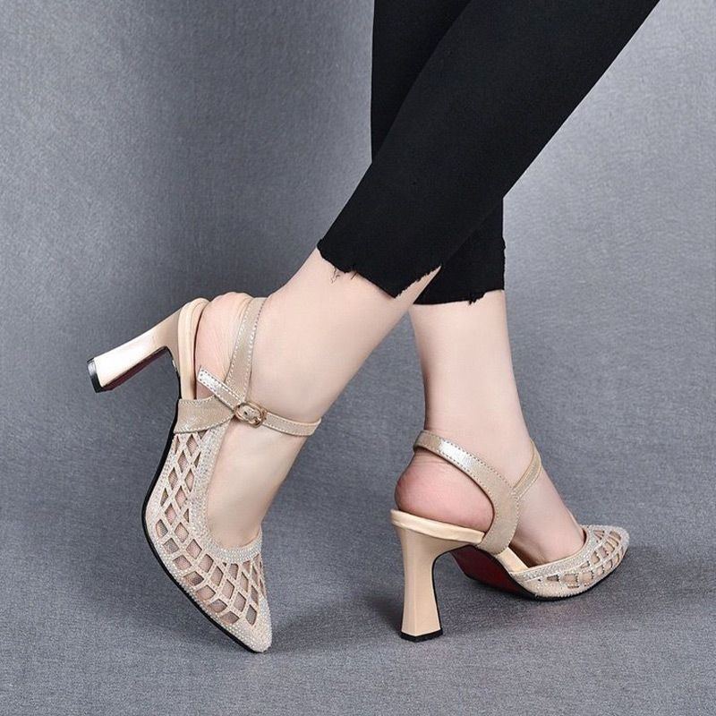 📢50 % de réduction !! ⏰💎Sandales à talons hauts respirantes avec pierres de Rhin pour femmes