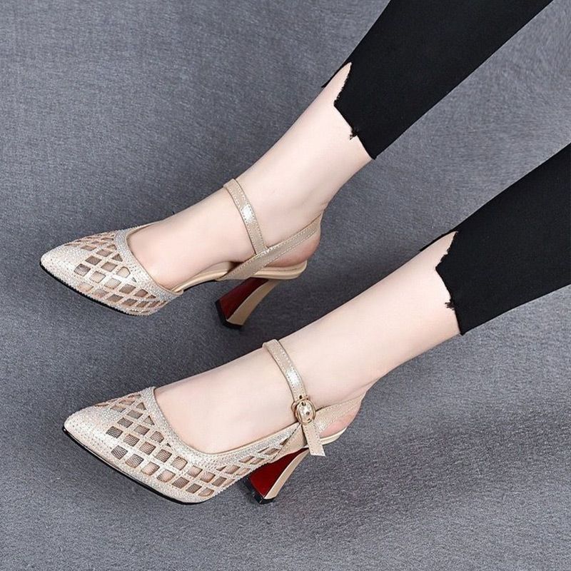 📢50 % de réduction !! ⏰💎Sandales à talons hauts respirantes avec pierres de Rhin pour femmes