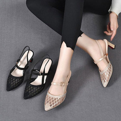 📢50 % de réduction !! ⏰💎Sandales à talons hauts respirantes avec pierres de Rhin pour femmes
