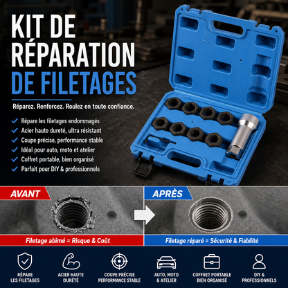 ✨🚗 -50% ! 🔧Lot de 10 Outils de Réparation de Filetages Auto – Acier HSS & Inserts Inox, Kit M5–M12.