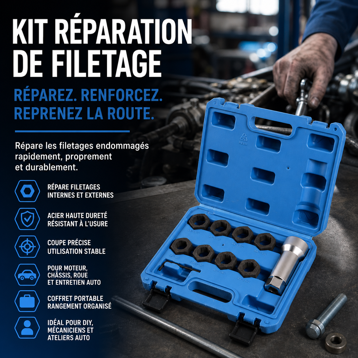 ✨🚗 -50% ! 🔧Lot de 10 Outils de Réparation de Filetages Auto – Acier HSS & Inserts Inox, Kit M5–M12.