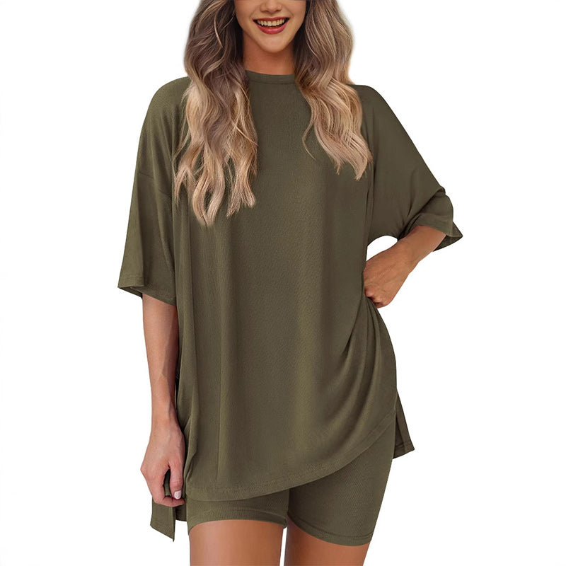 ⏳Durée limitée -50 %💥Ensemble deux pièces ample, tendance, de couleur unie, décontracté avec manches courtes et short