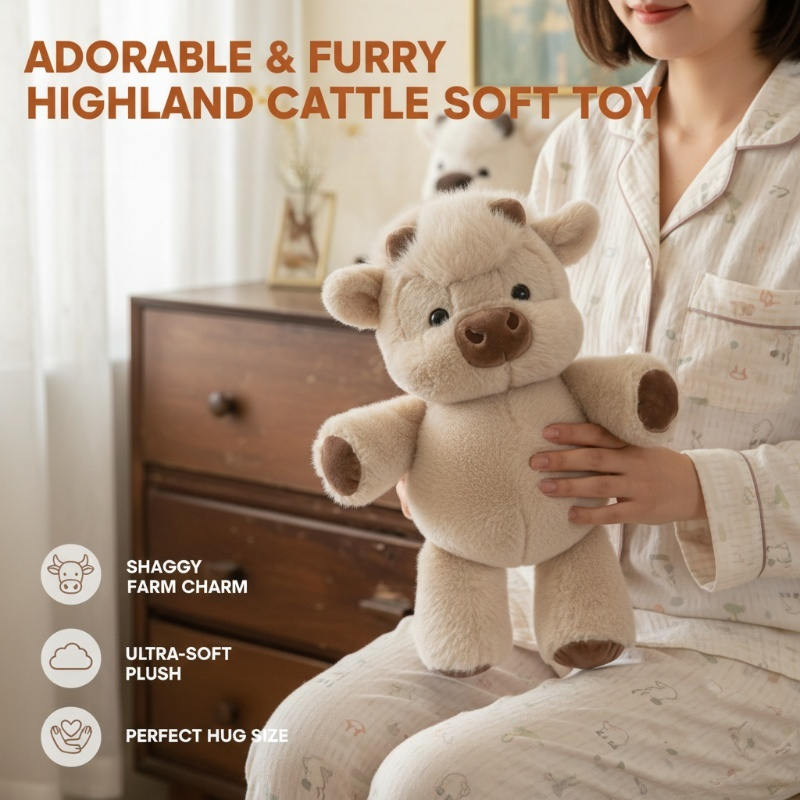 🧸 60% DE RÉDUCTION 🐮 Peluche vache Highland – Toute douce, taille parfaite pour câlins – Idéale pour déco chambre ou petit cadeau réconfortant – douce et moelleuse ✨🏠