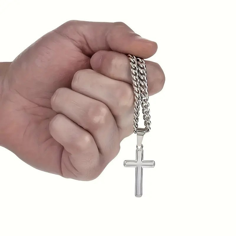 ✝️50 % sur tout 🎊⏰Collier pour homme avec pendentif en forme de croix en acier inoxydable