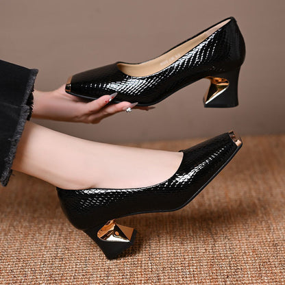 ❤️Escarpins à talon carré motif serpent pour femme