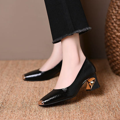❤️Escarpins à talon carré motif serpent pour femme