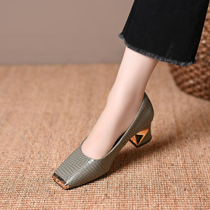 ❤️Escarpins à talon carré motif serpent pour femme