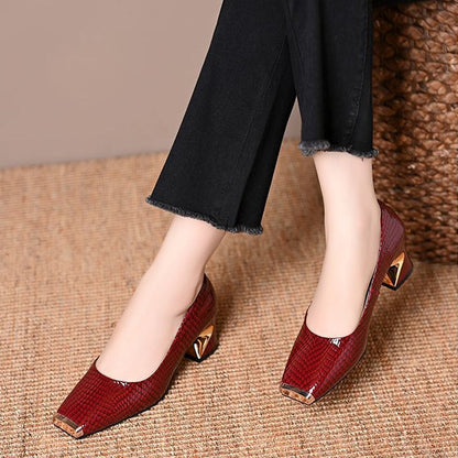 ❤️Escarpins à talon carré motif serpent pour femme