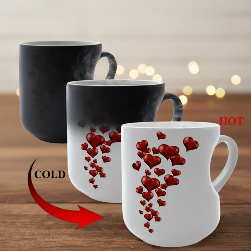 📢📢50 % DE RÉDUCTION !!!⏰ Mug en céramique à couleur changeante avec anse en forme de cœur 💝✨