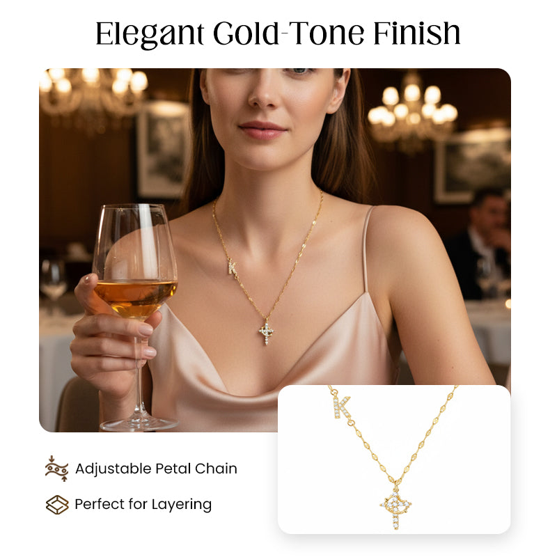 💎 50 % DE RÉDUCTION ! 💎 Collier à maillons délicats en forme de pétales avec pendentif initiale – Longueur réglable, design étincelant et inspiré de la foi ✨📿
