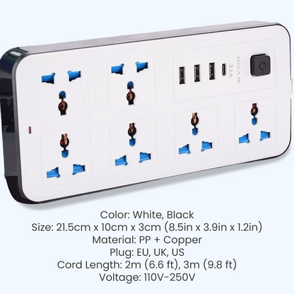 🔌 -50% ⚡ Multiprise avec Long Câble de Rallonge – Ports USB inclus, Protection contre les Surtensions & Design Compact 📱