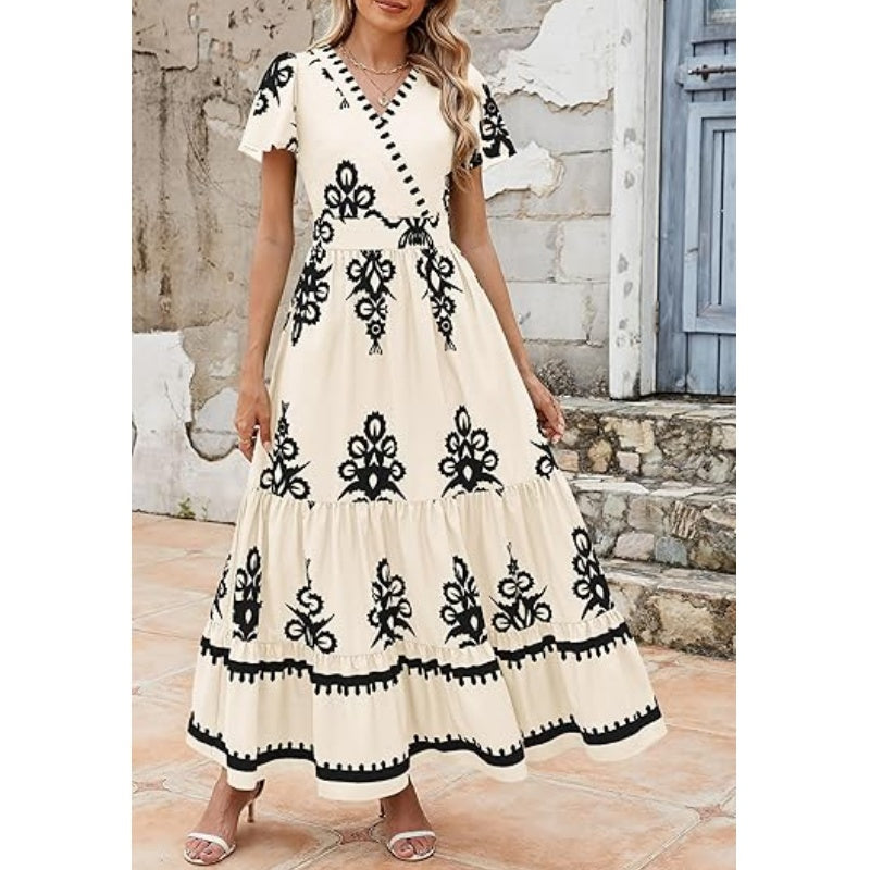 ⏳50 % de réduction pour une durée limitée⏰Robe longue bohème décontractée à col en V pour femme👗