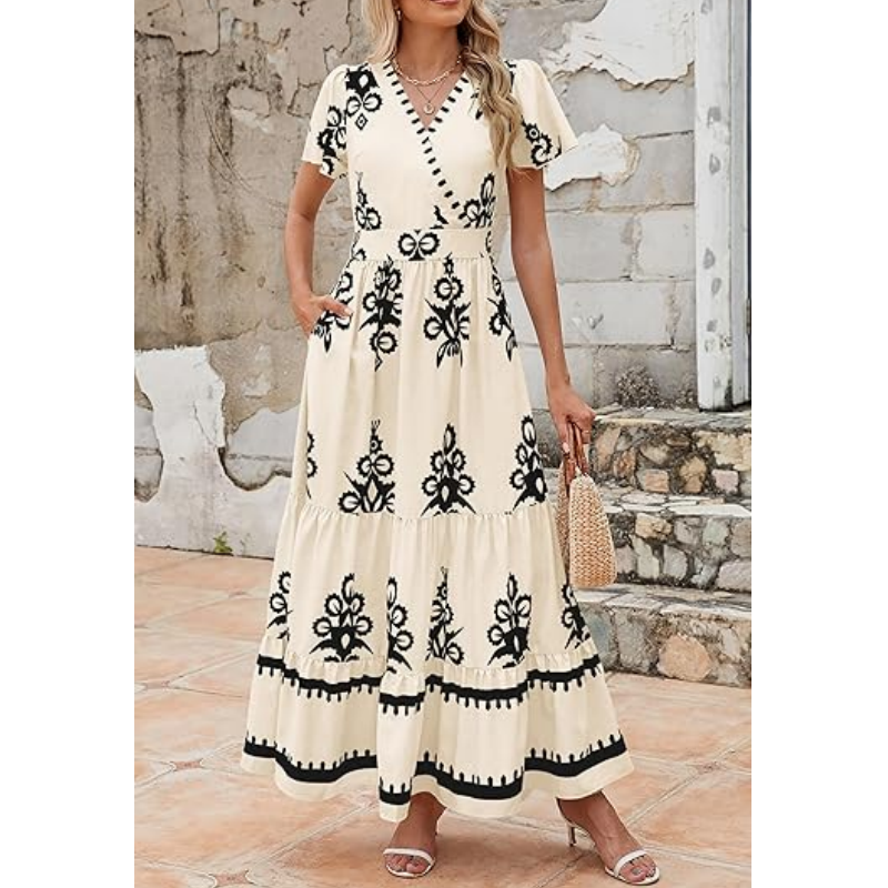 ⏳50 % de réduction pour une durée limitée⏰Robe longue bohème décontractée à col en V pour femme👗