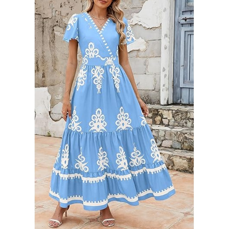 ⏳50 % de réduction pour une durée limitée⏰Robe longue bohème décontractée à col en V pour femme👗