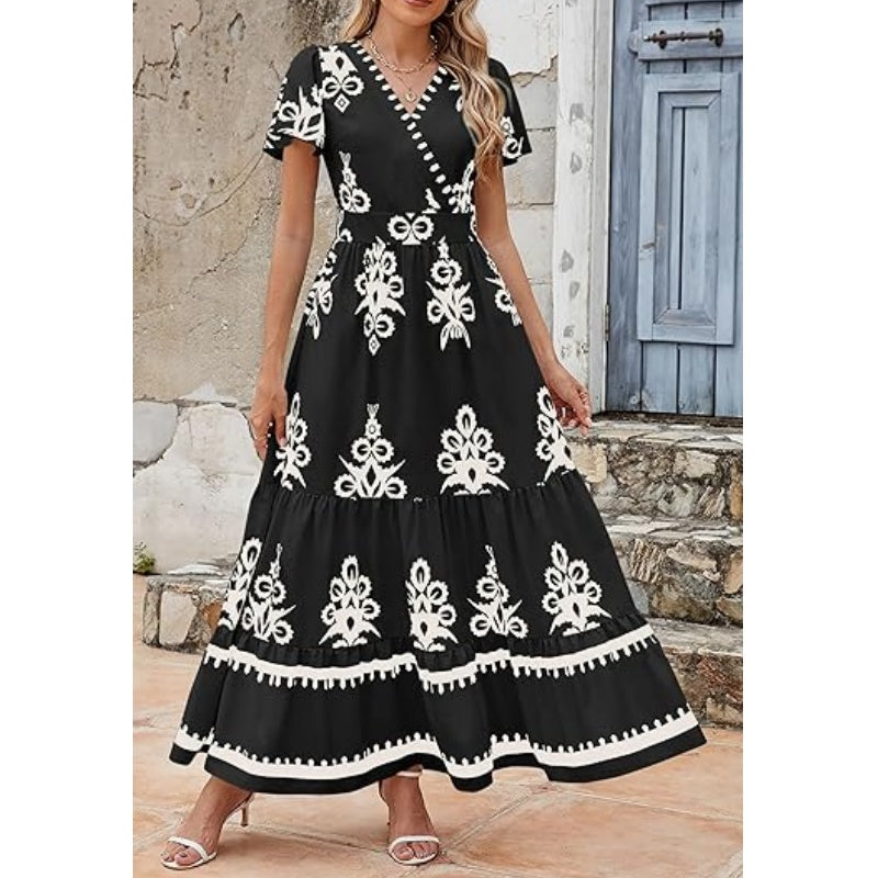 ⏳50 % de réduction pour une durée limitée⏰Robe longue bohème décontractée à col en V pour femme👗