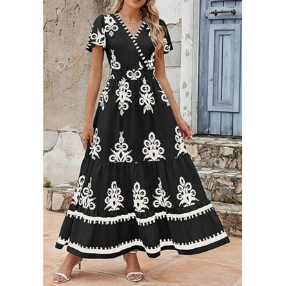 ⏳50 % de réduction pour une durée limitée⏰Robe longue bohème décontractée à col en V pour femme👗