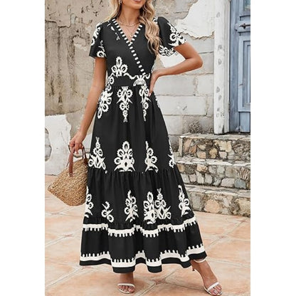 ⏳50 % de réduction pour une durée limitée⏰Robe longue bohème décontractée à col en V pour femme👗