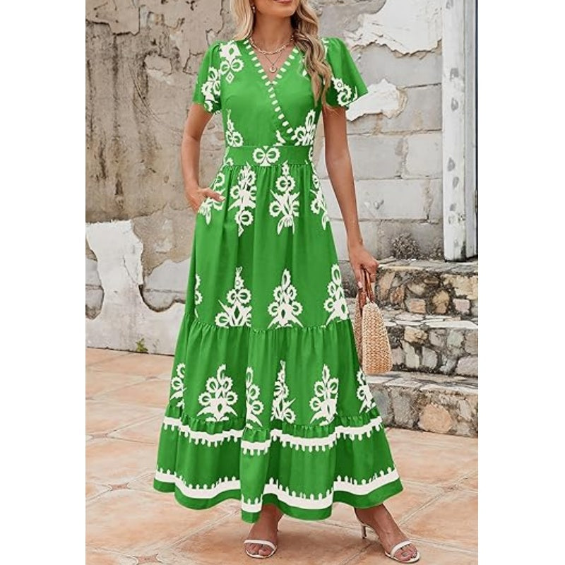 ⏳50 % de réduction pour une durée limitée⏰Robe longue bohème décontractée à col en V pour femme👗