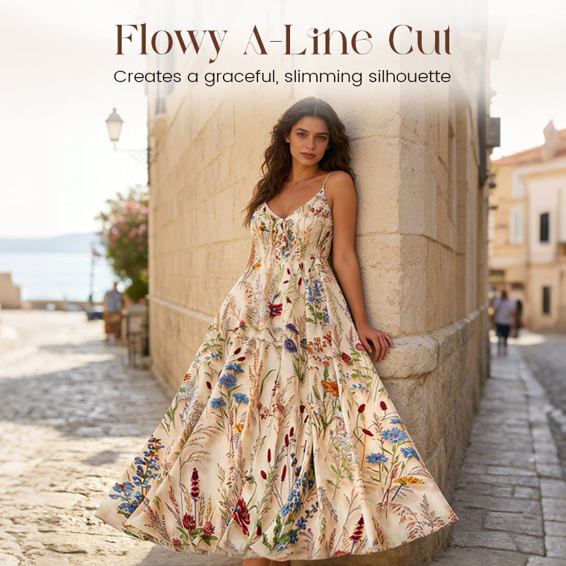 💐50% DE RÉDUCTION ! Robe Midi à Bretelles Fines – Chic en Ville comme à la Plage 🏖️✨【Prix Doux】