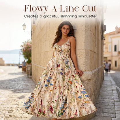 ❤️Robe midi à bretelles fines, imprimé floral – Grande taille