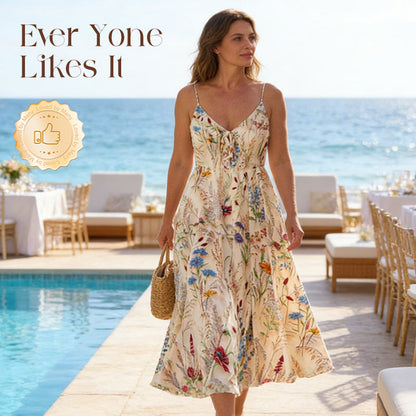 ❤️Robe midi à bretelles fines, imprimé floral – Grande taille