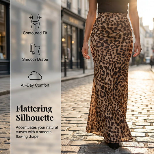 👗 OFFRE SPÉCIALE : 50% DE RÉDUCTION ! 🐆 Jupe Longue Fluide Imprimé Léopard – Taille Haute, Tissu Léger & Style Polyvalent ✨