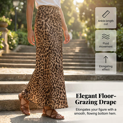 👗 OFFRE SPÉCIALE : 50% DE RÉDUCTION ! 🐆 Jupe Longue Fluide Imprimé Léopard – Taille Haute, Tissu Léger & Style Polyvalent ✨