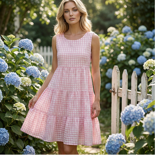 💖DERNIER JOUR DE SOLDE : 50 % DE RÉDUCTION💖Robe décontractée sans manches à carreaux, coupe trapèze, pour femme
