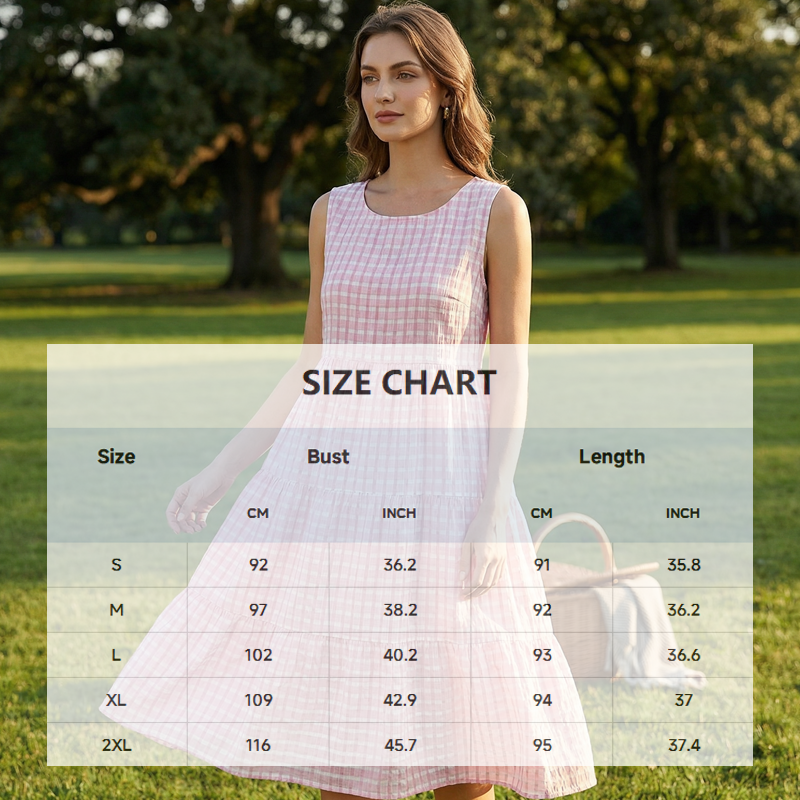 💖DERNIER JOUR DE SOLDE : 50 % DE RÉDUCTION💖Robe décontractée sans manches à carreaux, coupe trapèze, pour femme
