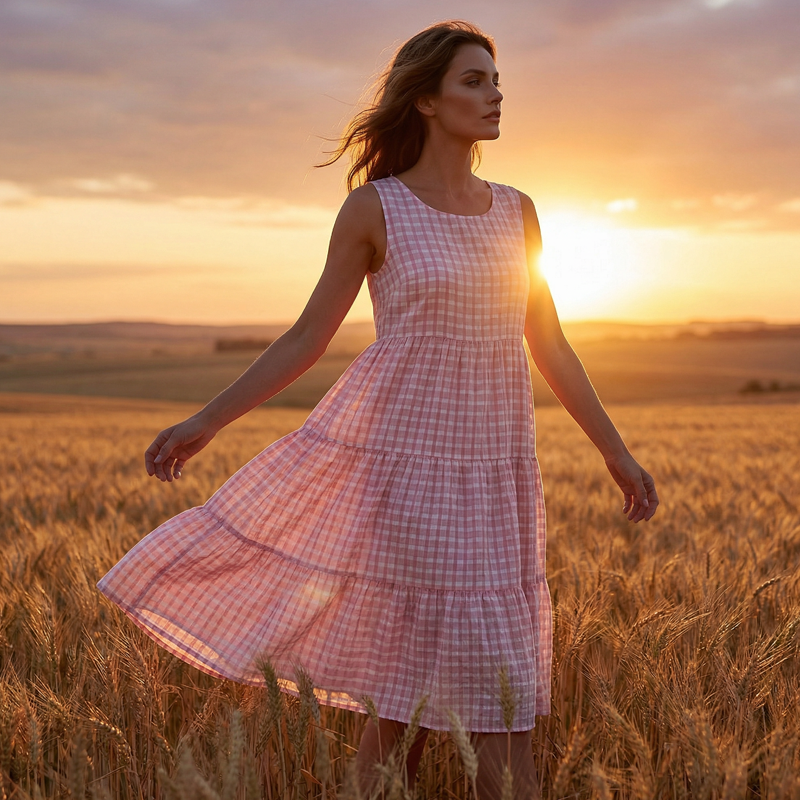 💖DERNIER JOUR DE SOLDE : 50 % DE RÉDUCTION💖Robe décontractée sans manches à carreaux, coupe trapèze, pour femme