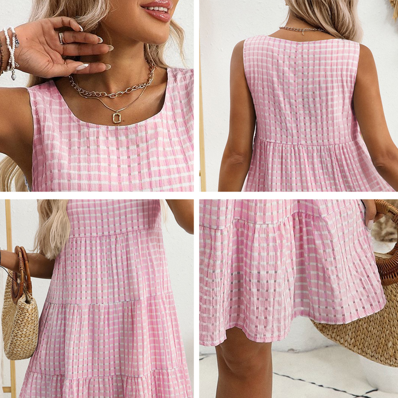 💖DERNIER JOUR DE SOLDE : 50 % DE RÉDUCTION💖Robe décontractée sans manches à carreaux, coupe trapèze, pour femme