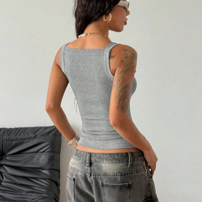 🎀✨ PROMO -50% ! Débardeur Femme Côtelé – Bretelles Réglables, Coupe Ajustée & Style Y2K (Gris, S-2XL)