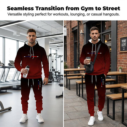 💎 -50% sur Ensemble de Survêtement Dégradé pour Homme！💎 Design Fondu Noir-Rouge, Sweat à Capuche & Pantalon de Jogging pour Sport & Style Urbain✨